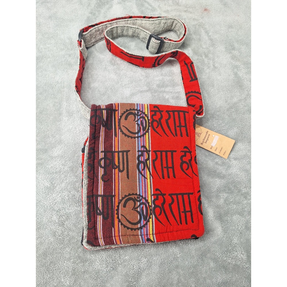 Kathmandu Imports Dreamcatcher Om Crossbody Bag Red Grey‎ Himalayan Boho New - Picture 2 of 5